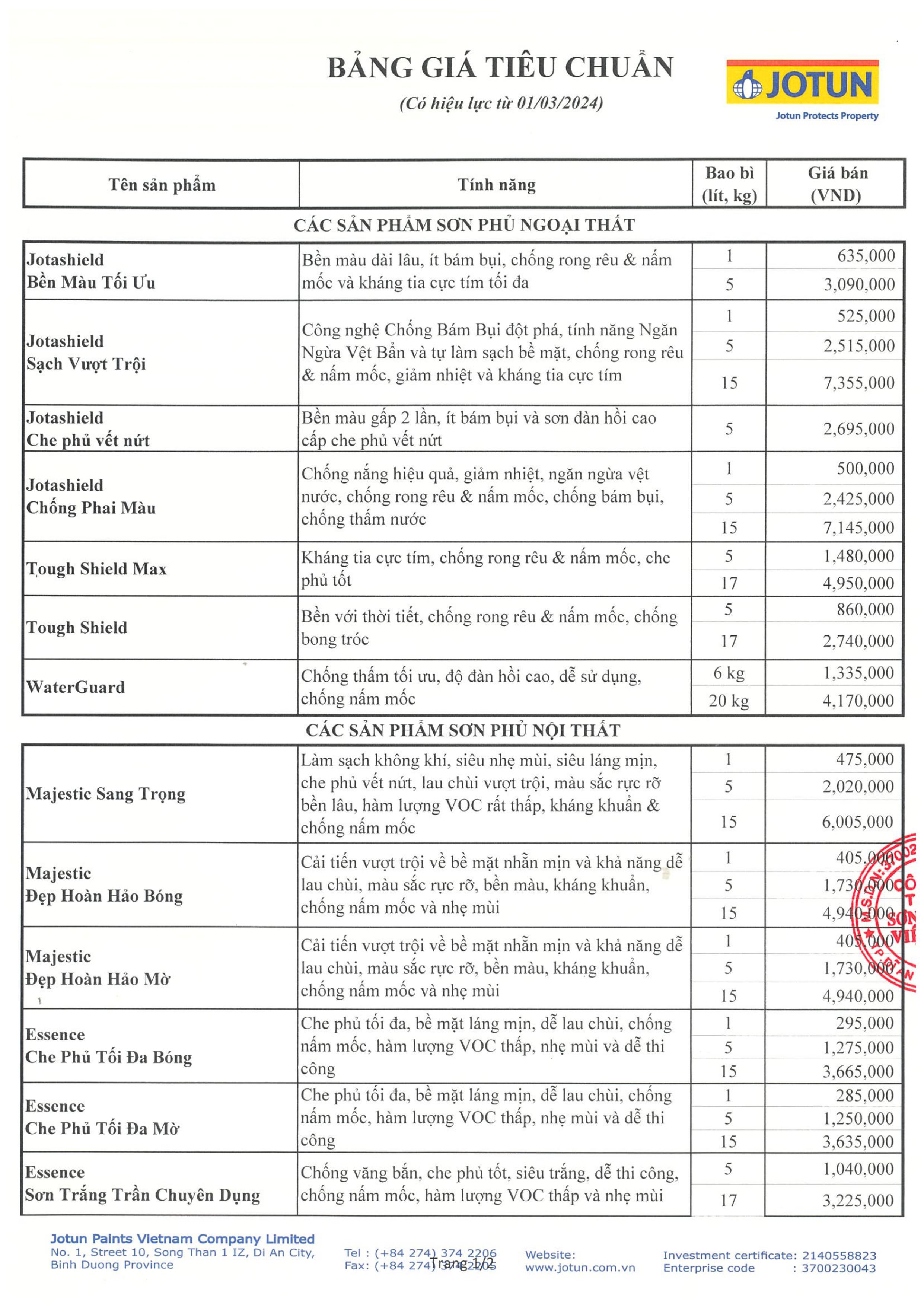 Bảng giá sơn Jotun, Dulux, Maxilite mới nhất ngày 01.03.2024 áp dụng tại Đà Nẵng Hà Nội Hồ Chí Minh và Toàn Quốc: Giảm giá lên đến 45% áp dụng cho tất cả các sản phẩm sơn nước JOTUN và DULUX, MAXILITE hàng chính hãng 100%