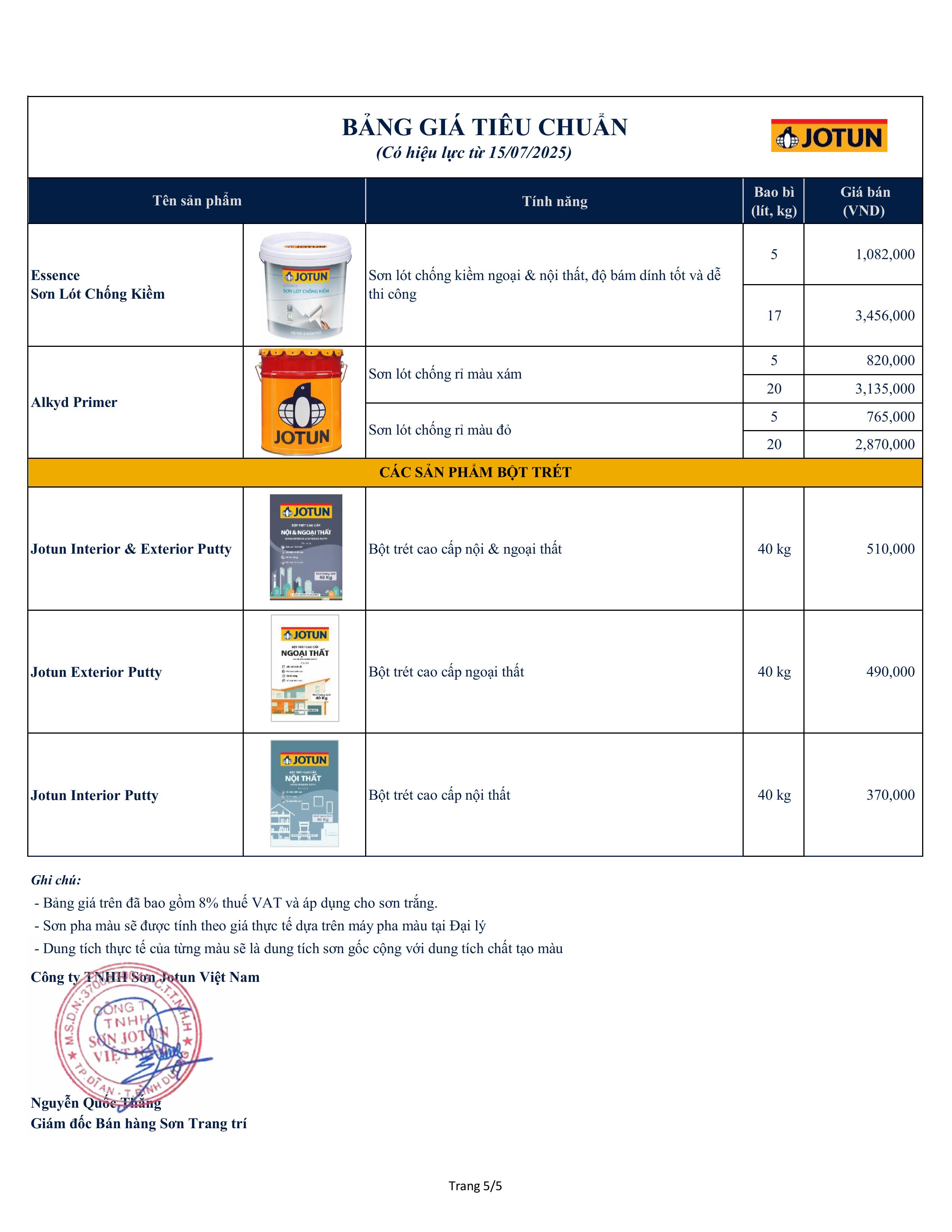 BẢNG GIÁ SƠN JOTUN DULUX MAXILITE